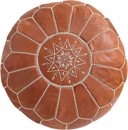 Marokkaanse lederen poef Terra bruin Handmade - Gevuld geleverd