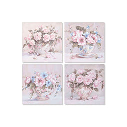 Schilderij Home ESPRIT Wit Roze Rozen Romantiek 60 x 3 x 60 cm (4 Stuks)