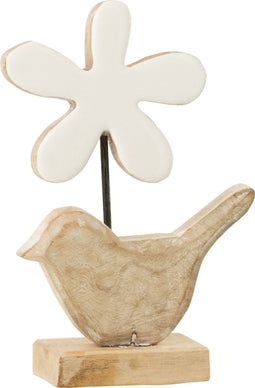 J-Line decoratie Vogel - hout - wit - small