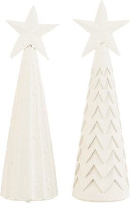 J-Line decoratie Kerstboom - hout - wit - large - 2 stuks