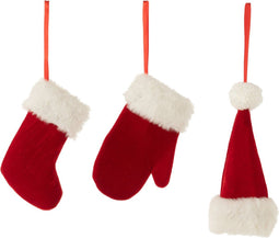 J-Line kersthanger Handschoen/Sok/Muts - textiel - rood/wit - 3 stuks