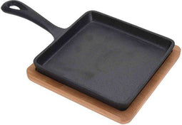 Excellent Houseware Serveerpannetje met plank - gietijzer - bamboe hout - 14 cm