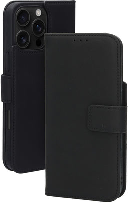 Mobiparts iPhone 16 Pro Max - Leather Wallet Case - MagSafe Geschikt - Zwart