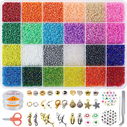Kralen om te rijgen -19200-DELIG - 2 mm kralenset met 104 stuks letterkralen en 190 stuks kleine accessoires voor doe-armbanden, 24 kleuren glaskralen voor het maken van sieraden (2 mm)