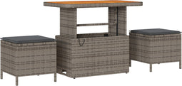 vidaXL - 3-delige - tuinset - met - kussens - Grijs - Poly - Riet - Acacia