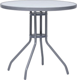 vidaXL - Tuintafel - 80 - cm - staal - en - glas - lichtgrijs