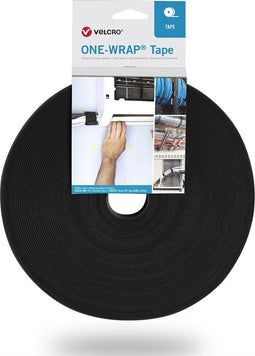 Velcro One-Wrap - Klittenband rol 20mm - Herbruikbaar haak- en luszijde - Zwart (25 meter)