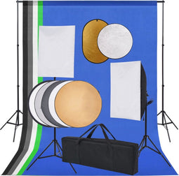 vidaXL - Fotostudioset - met - softboxlampen, - achtergrond - en - reflector
