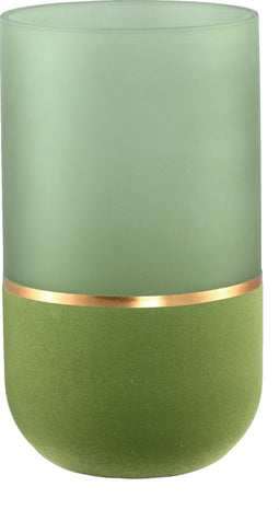 PTMD kaarsenhouder - Dorotah groen glazen windlicht rond met gouden rand M diameter 12 cm.
