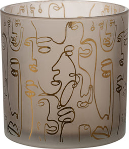 J-Line windlicht Happy Faces - glas - beige - large