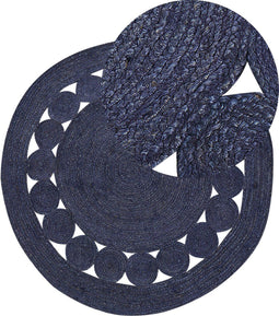 KOYUNLU - Laagpolig vloerkleed - Donkerblauw - ø 120 cm - Jute