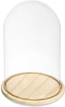 Giftdecor Decoratie stolp - glas - houten beige plateau - D20 x H30 cm