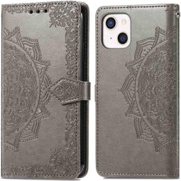 iMoshion Hoesje Geschikt voor iPhone 13 Hoesje Met Pasjeshouder - iMoshion Mandala Bookcase - Grijs