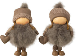 J-Line figuur Meisje Winter Hart - polyresin - grijs - large - 2 stuks