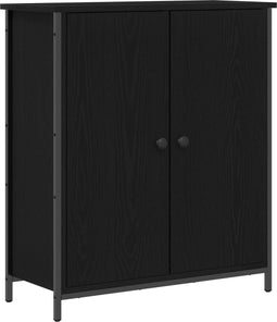 vidaXL - Zijtafel - Zwart - Eiken - 70x30x80 - cm - Bewerkt - Hout - en - Staal