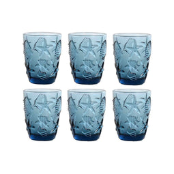 Glazenset Home ESPRIT Blauw Kristal Mediterrane Met reliëf 290 ml (6 Stuks)