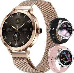 Golden Sound Smartwatch - 40mm - Stappenteller - Slaapmonitor - Roségoud (3 extra bandjes)
