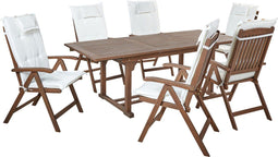 AMANTEA - Tuinset voor 6 - Donkere houtkleur/Wit - Acaciahout
