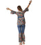 Dressforfun Hippie Girl Harmony - Verkleedkostuum - Lange broek met bloemenmotief en trompetmouwen - XXL