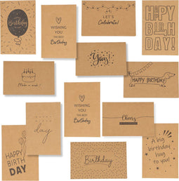 Partizzle® 36x Duurzame Verjaardagskaarten - Kraft - 12 Ontwerpen 10x15 cm (36 stuks)