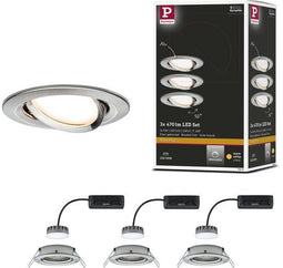 Paulmann Nova Plus - LED-inbouwlamp - 3x6W dimbaar 2700K zwenkbaar rond 84 mm Staal geborsteld (set van 3)