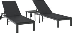 vidaXL - Ligbedden - 2 - stuks - met - wielen - en - tafel - - - zwart - poly - rattan
