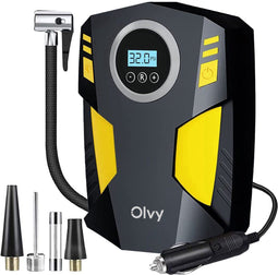 Olvy YPRO - Bandenpomp 12V - Digitale compressor met LED-lamp en 4 opzetstukken
