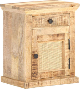 vidaXL - Nachtkastje - 40x30x50 - cm - massief - mangohout - en - natuurlijk - riet