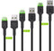 GREEN CELL GC Ray - USB-C kabel set - 3x 30cm 120cm 200cm met LED verlichting fast charging QC 3.0 - Zwart (3 stuks)