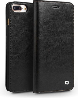 Qialino - echt lederen luxe wallet hoes - Geschikt voor iPhone SE (2022 / 2020) / 8 / 7 / 6(s) - Zwart