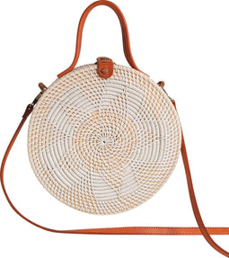 DUA Bali tas - Ronde rieten clutch - 25 cm diameter - Wit