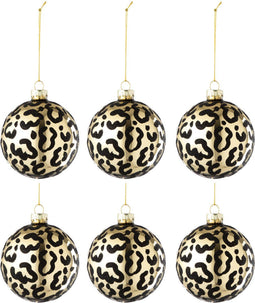 J-Line kerstbal Luipaard - glas - goud/zwart - doos van 6