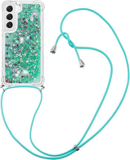 Lunso - Geschikt voor Samsung Galaxy S23 - Telefoonhoes met koord - Glitter Groen