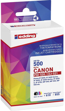 Edding EDD-500 - Inktcartridges - 2 zwarte 610 pagina's en 3 kleuren 855 pagina's - Zwart (5 stuks)