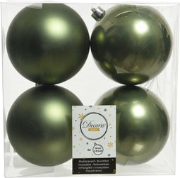 Decoris Kerstballen - 4x st - mos groen - D10 cm - kunststof - kerstversiering