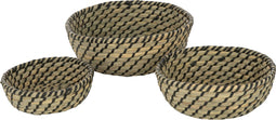 J-Line mand Rond - jute - naturel/zwart - 3 stuks