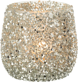 J-Line windlicht Glitter - glas - zilver - small - 2 stuks