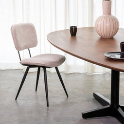 LABEL51 Liva Eetkamerstoel - Naturel - Velvet - Black Frame - Stoel - Normale eetkamerstoel