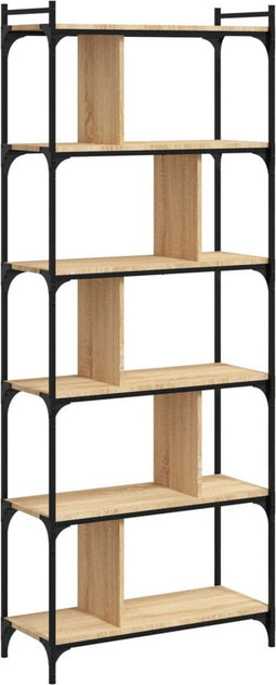 vidaXL - Boekenkast - 6-laags - 76x32x192 - cm - bewerkt - hout - sonoma - eikenkleur