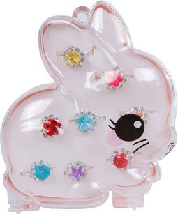 Glamour kinder ringen 8stuks in konijn juwelenbox