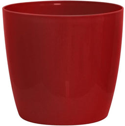 Glanzende plantenpot - GARDEN ID - Glanzend Rood met wielen - 35 x 32 cm - Keramiek look - Waterdicht - Gemakkelijk te verplaatsen