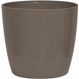 Glanzende plantenpot - GARDEN ID - Glanzend Taupe met wielen - 35 x 32 cm - Keramiek look - Waterdicht - Gemakkelijk te verplaatsen