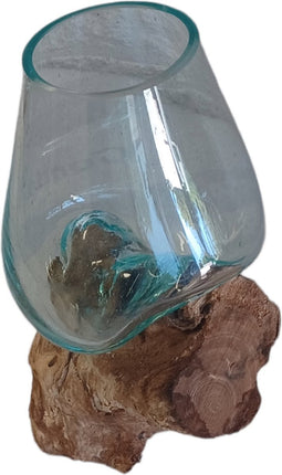Glas gesmolten op teakhout,Vaas op Hout, Viskom Middel