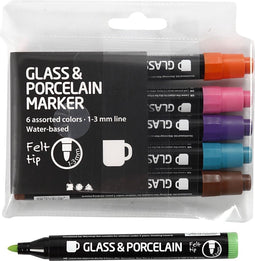 Glas- & Porseleinstiften, Extra Kleuren, 1-3 , Semi-dekkend, 6 Stuk
