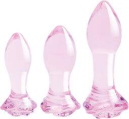 Glaze Glass - 3-delige glazen anaalplugset met rozenknop