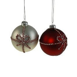 Glazen Kerstballen met Strik Rood/Wit - Set van 2 Assorti - 8 cm - Werner Voss