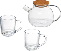 Glazen theepot set Bamboo met 2 glazen kopjes