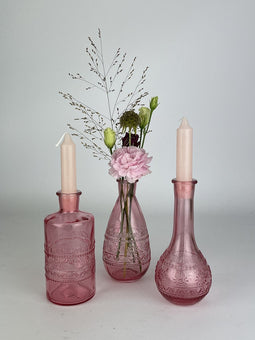 Glazen vaasjes roze 10 cm - woonaccessoires - Kaarsenhouder - Vaasje glas- Bloemenvaasje - Decoratie