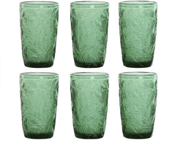 Glazenset Home ESPRIT Groen Kristal Met reliëf 370 ml (6 Stuks)