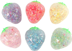 Glitter aardbei knijpbal 6cm 4ass
